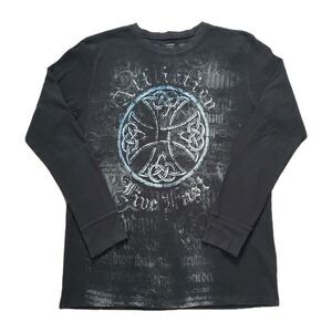 Vintage Affliction Live Fast Sz XL USA Made Mens Double Side Long Sleeve Thermal